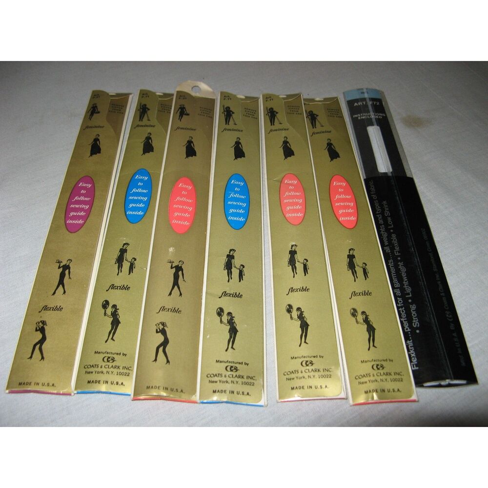 Lot of 7 Vintage J&P Coats Zippers in Original Packaging NEW NOS
